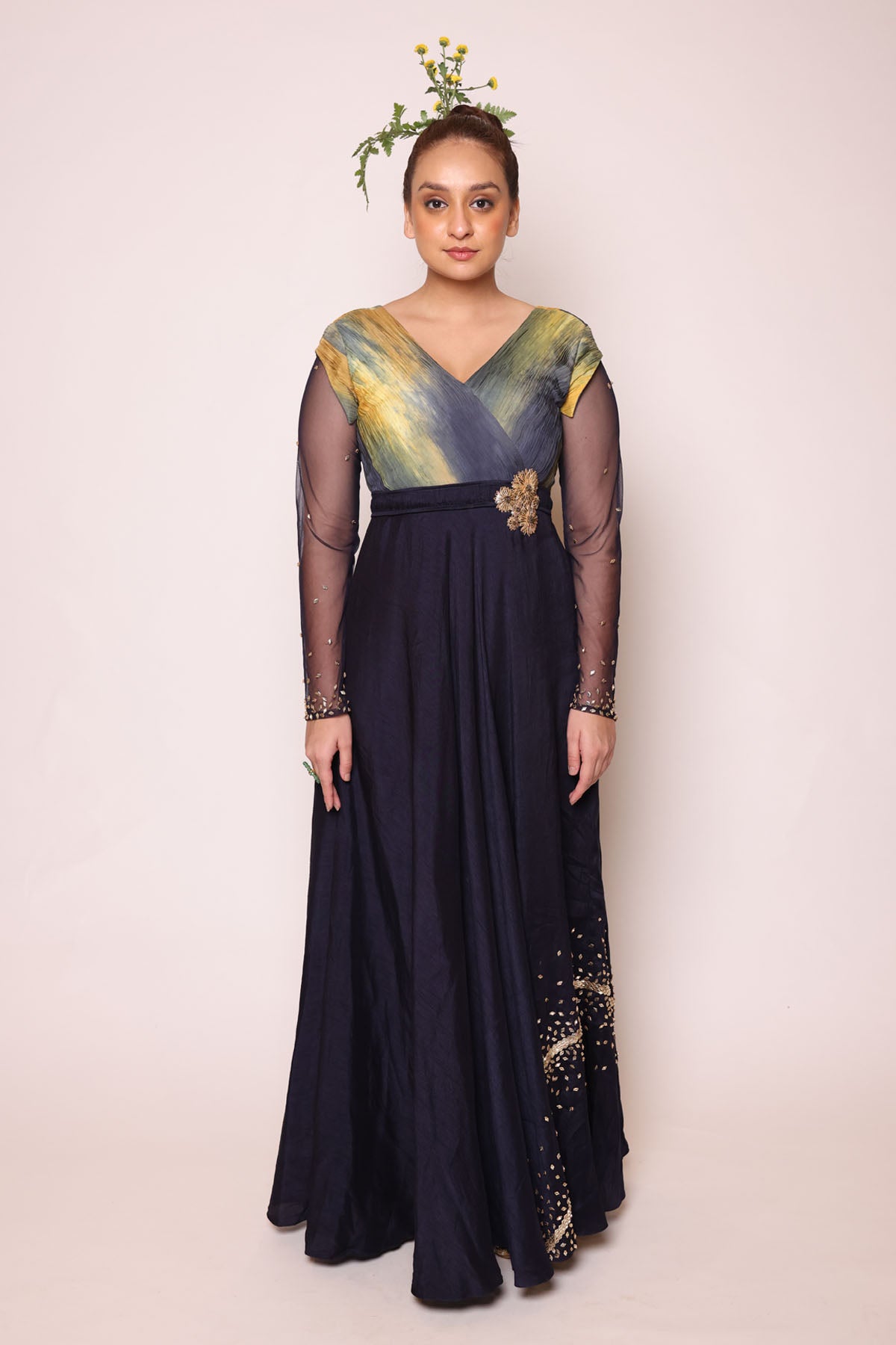 Midnight Blue Embroidered Dress at ScrollnShops